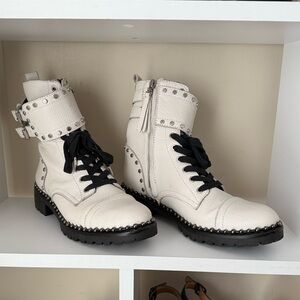 Sam Edelman White Studded Combat Boots